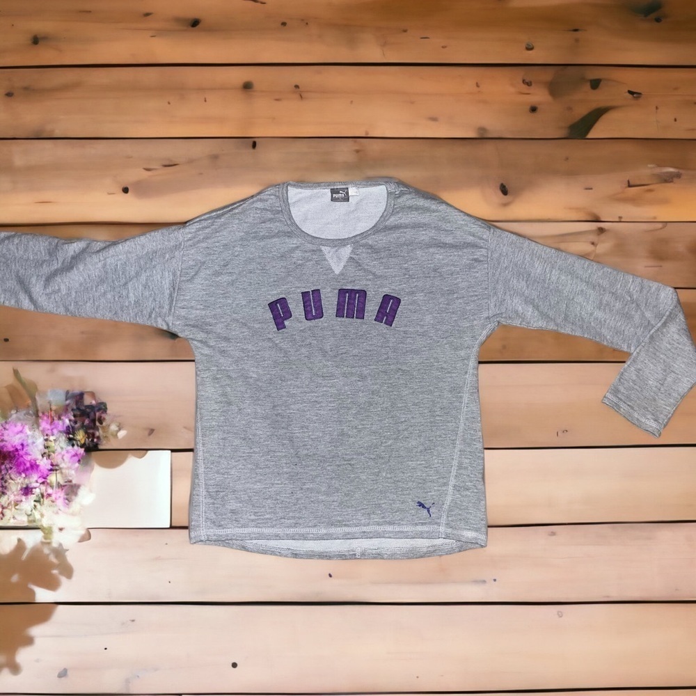 Women’s Sz S LOGO Puma Sweatshirt -Grey w/Purple -crew neck EUC-Sz S - Picture 8 of 12